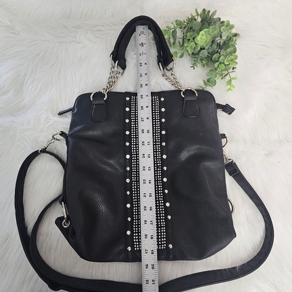 Maurices Black Convertible Crossbody Hand Bag Rhinestone Studded Purse Large - Picture 10 of 11